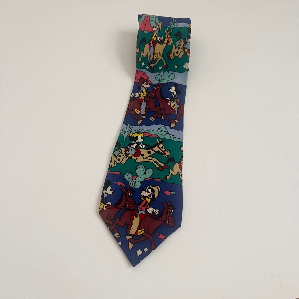 Vintage Balancine Disney Cowboy Mickey Mouse‎ Goofy Silk Necktie